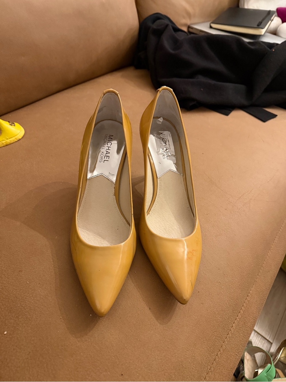 MICHAEL Michael Kors Mustard Yellow Patent Pointed-Toe Pumps
